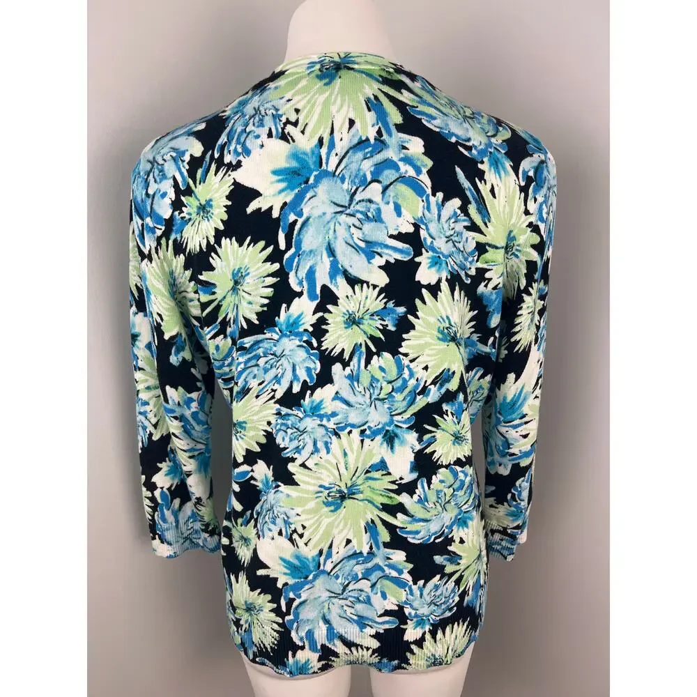 Emaline Blue Green Floral Cardigan XL